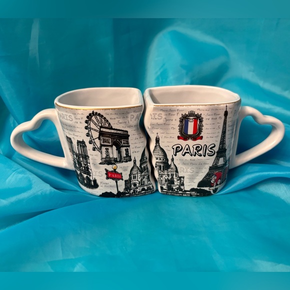Other - Paris Themed Heart Handle Mugs, set of 2 from France